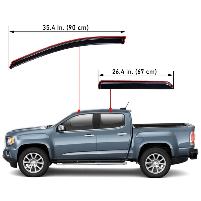 Lightronic Extra Durable Clip-on in-Channel Auto Vent Window Visor, Fits 2015-2022 Chevrolet Colorado & GMC Canyon, Crew Cab, UV Protection Rain Guard, Original Wind Deflector, Dark Smoke, 4-Pcs - Image 3